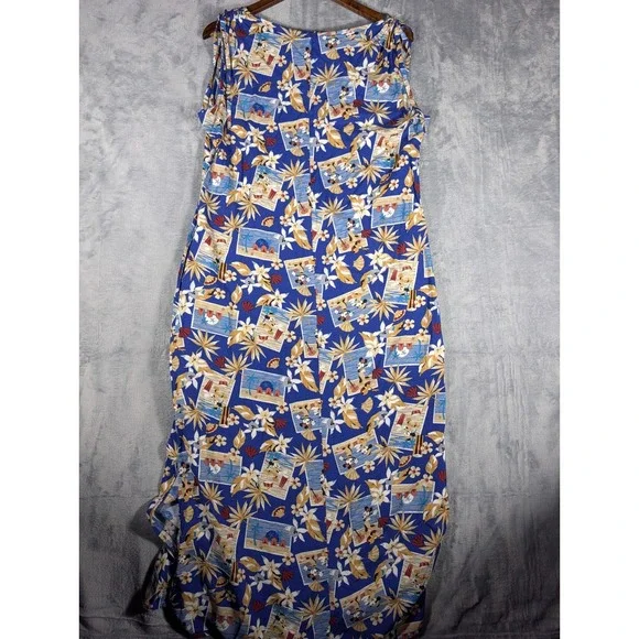 Disney Store Mickey & Minnie Mouse Tropical Aloha Blue Floral Maxi Dress Large - Picture 6 of 11